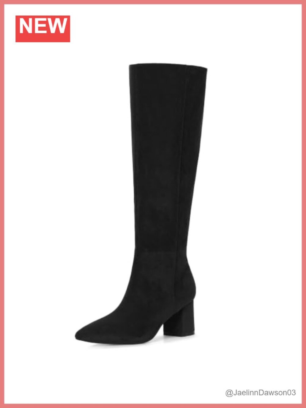 IDIFU Women's Knee High Tall Boots Low Chunky Heel Pointed Toe Faux Suede